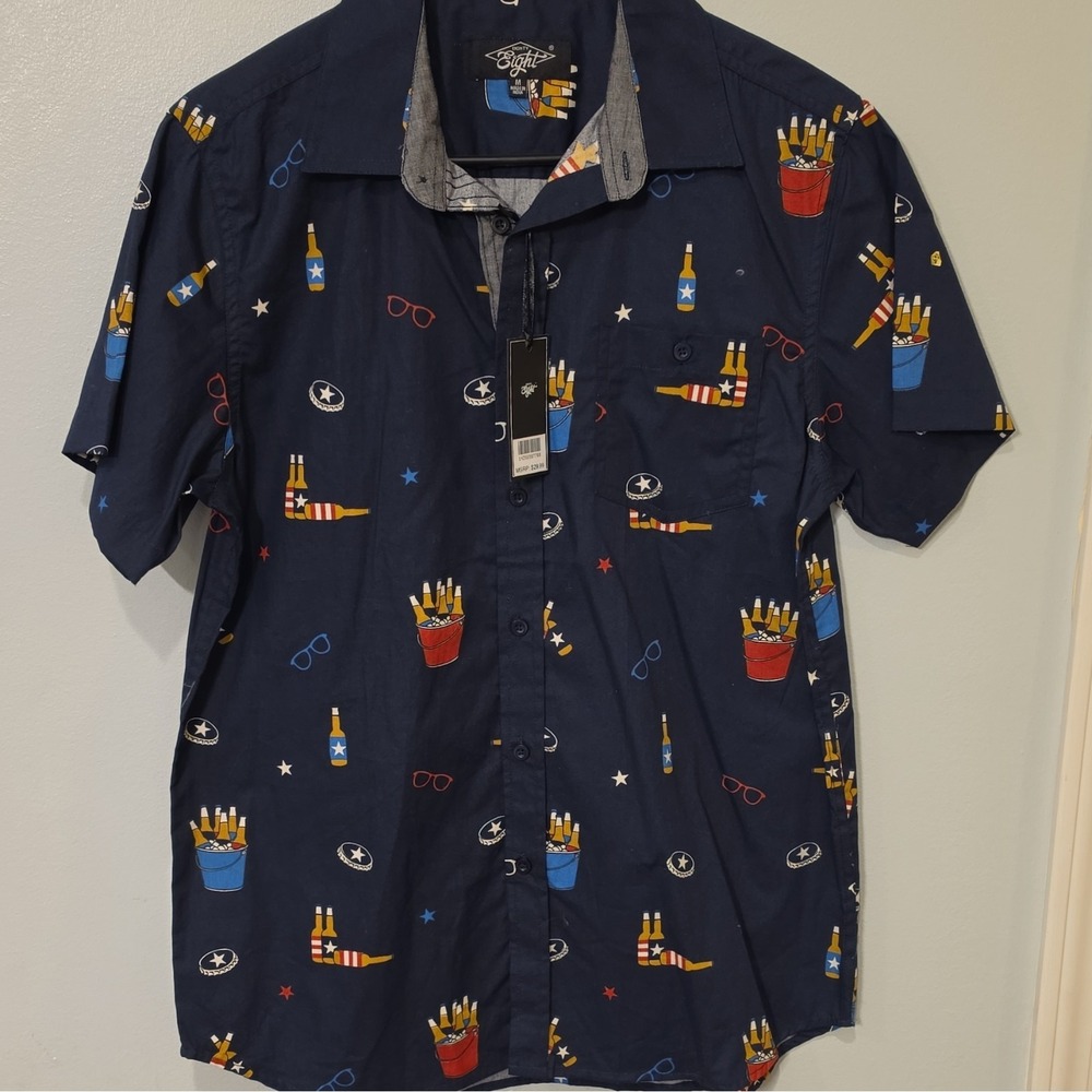 Eighty Eight Men's Woven Cotton SS Button-Up Graphic Print Spread Collar M #261 - Picture 2 of 9